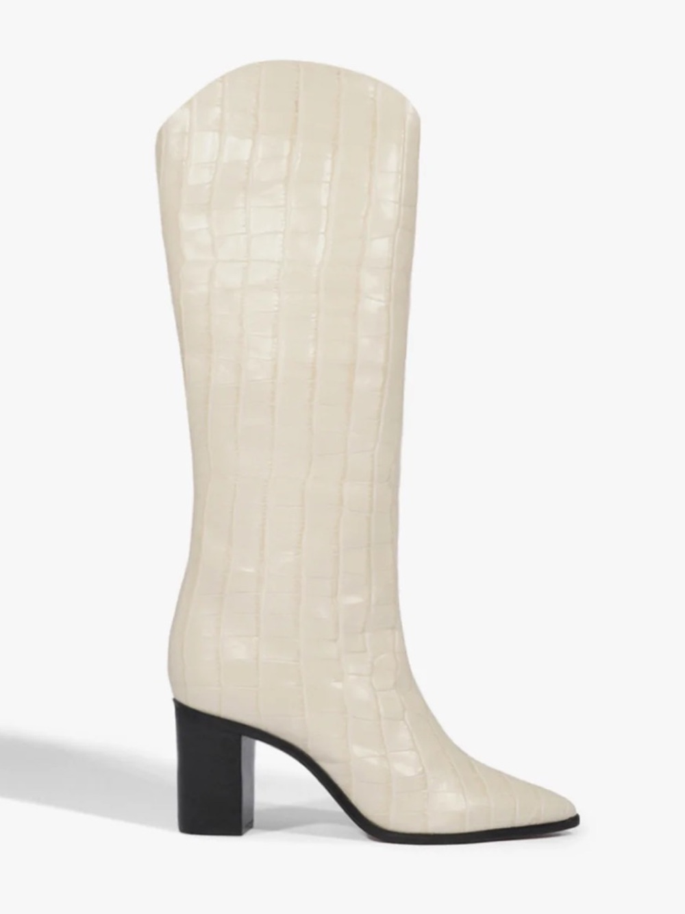 MARYANA BLOCK CROCODILE-EMBOSSED LEATHER BOOT Eggshell